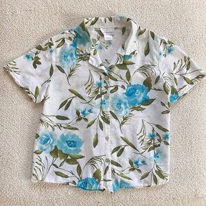 Susan Graver Floral Button Down Shirt - Blue and Green